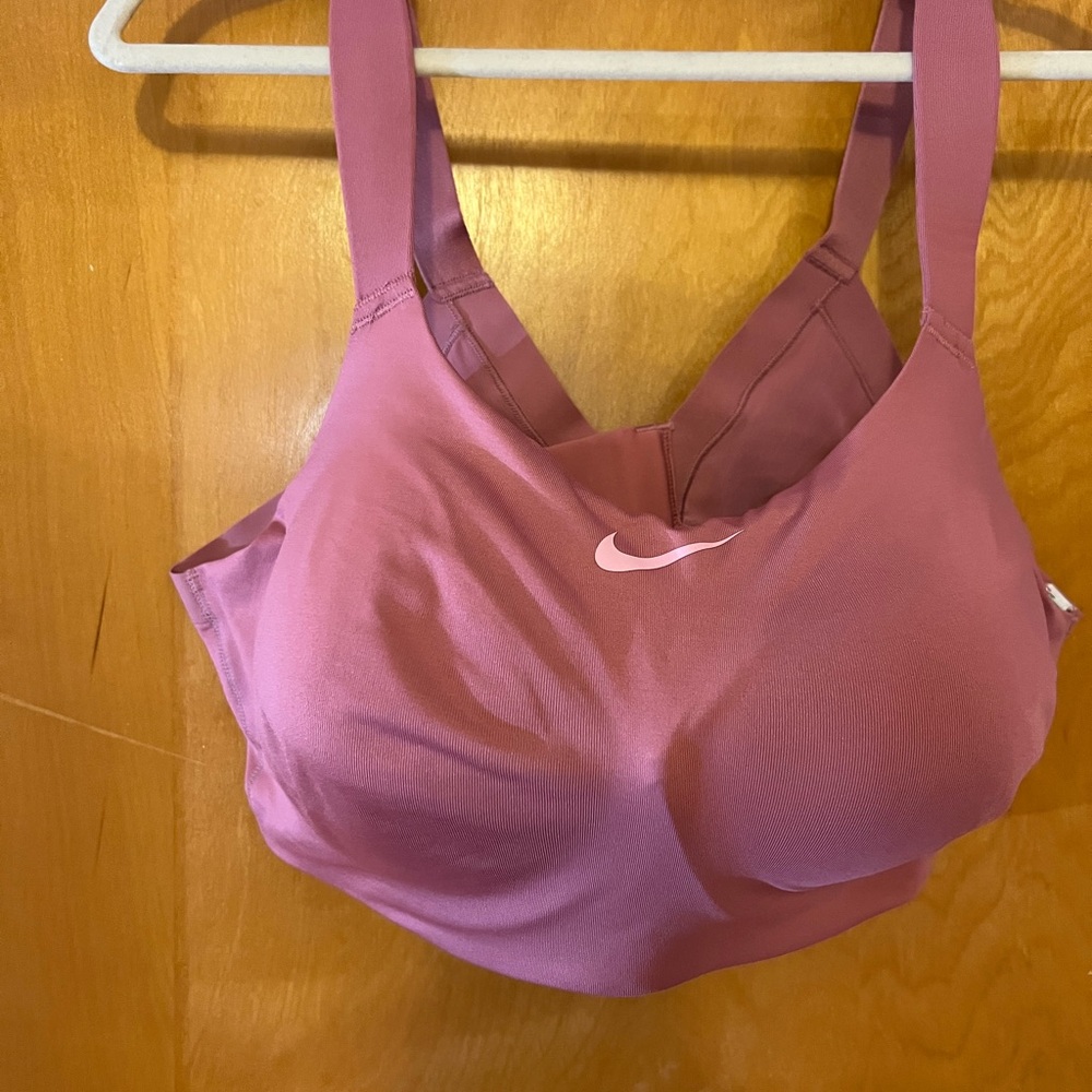 Nike Mauve Pink Medium-Impact Sports Bra with Swoosh Logo